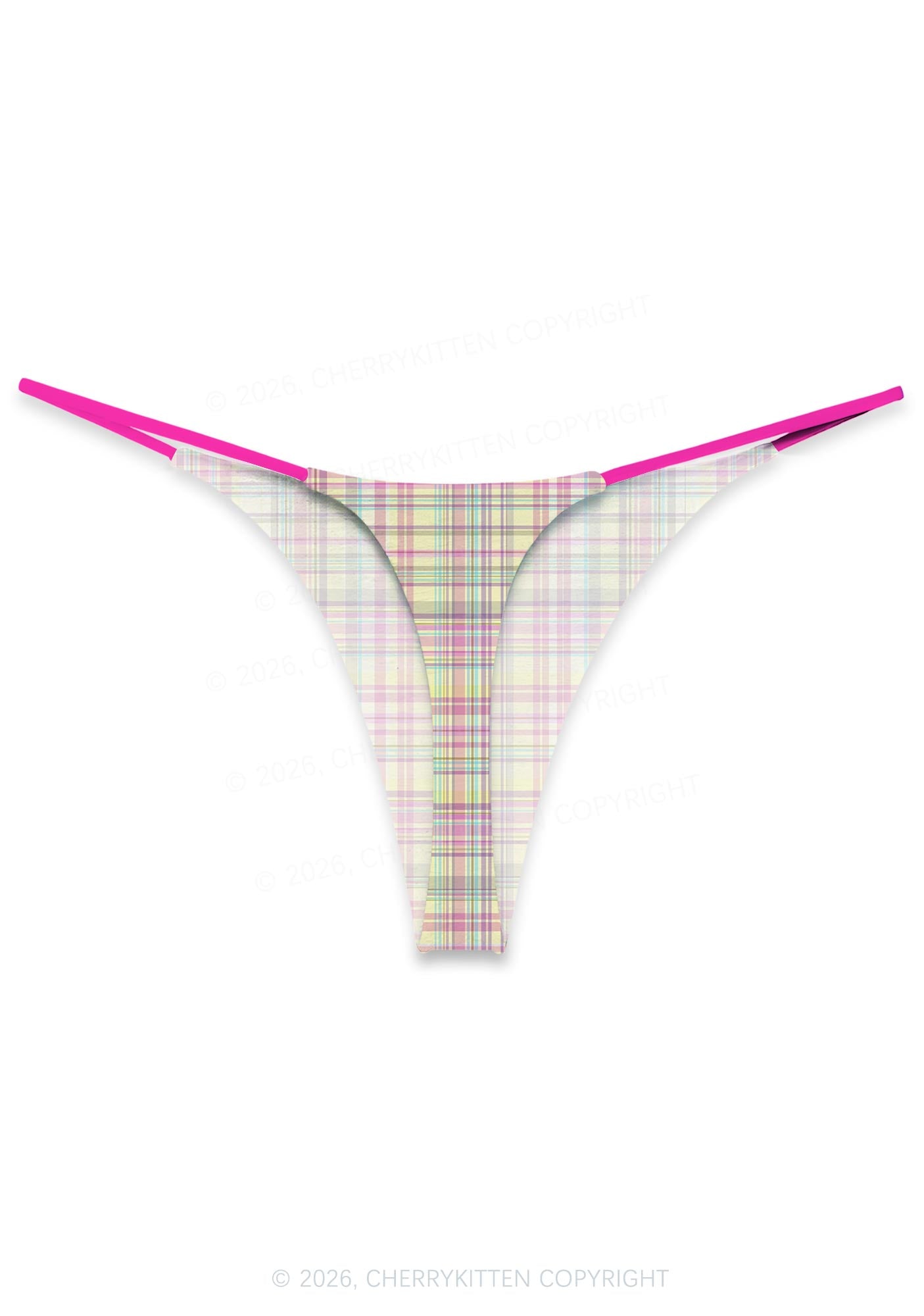 Pink Yellow Plaid Y2K Print Bikini String Thong Cherrykitten