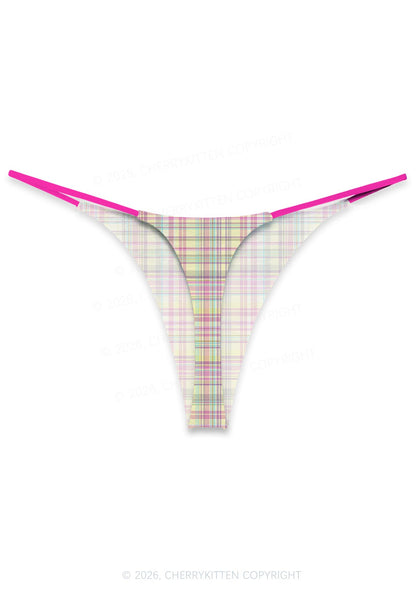 Pink Yellow Plaid Y2K Print Bikini String Thong Cherrykitten