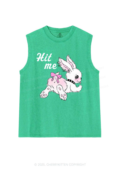 Hit Me White Bunny Y2K Washed Muscle Tank Cherrykitten