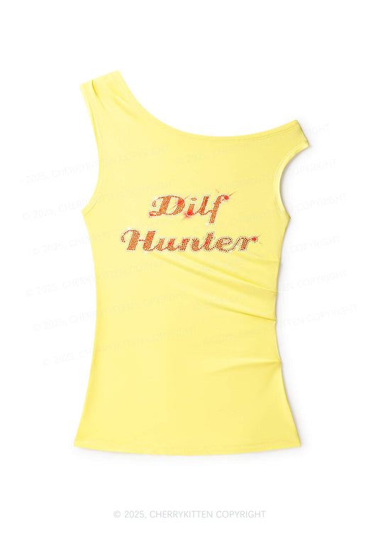 Rhinestone Green Hunter Y2K Off Shoulder Tank Top Cherrykitten