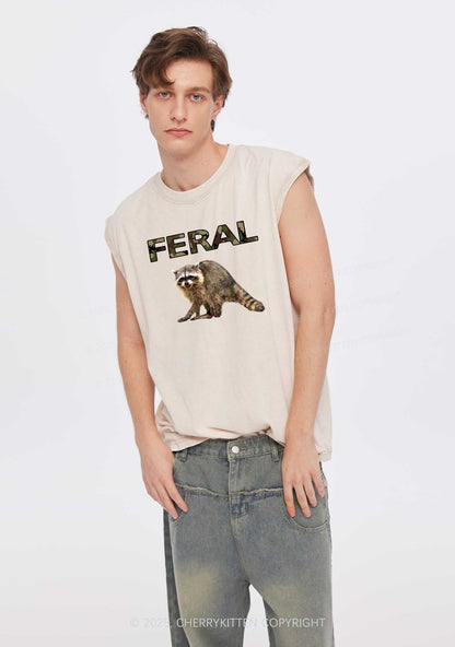 Feral Raccoon Y2K Washed Muscle Tank Cherrykitten