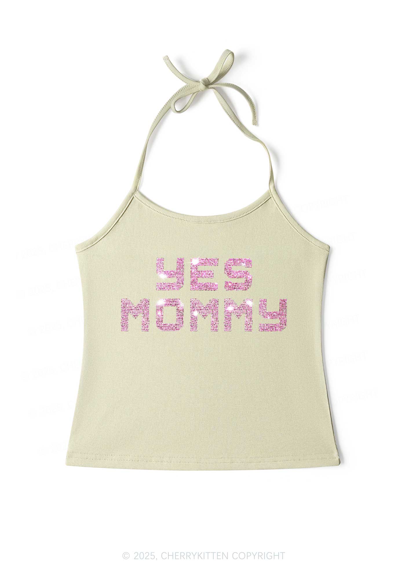 Rhinestone Yes Mommy Y2K Halter Neck Cami Cherrykitten