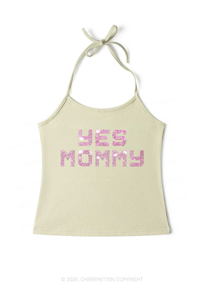 Rhinestone Yes Mommy Y2K Halter Neck Cami Cherrykitten