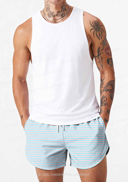 Trans Stripes Pride Y2K Print Men Beach Shorts Cherrykitten