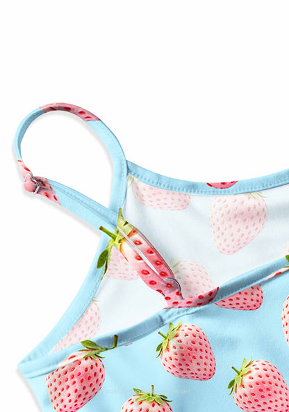 Pastel Pink Strawberry Y2K Print Cami Crop Top Cherrykitten