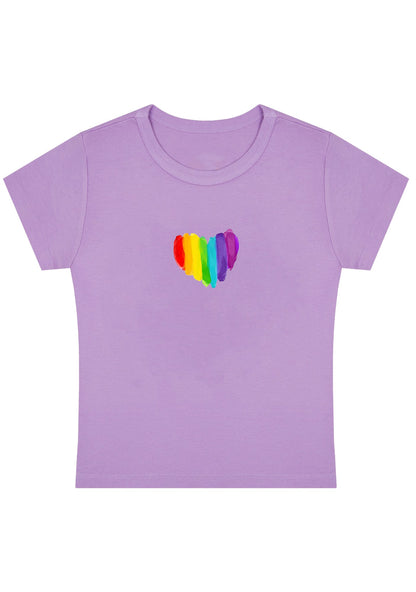 Curvy Rainbow Color Heart Shape Baby Tee