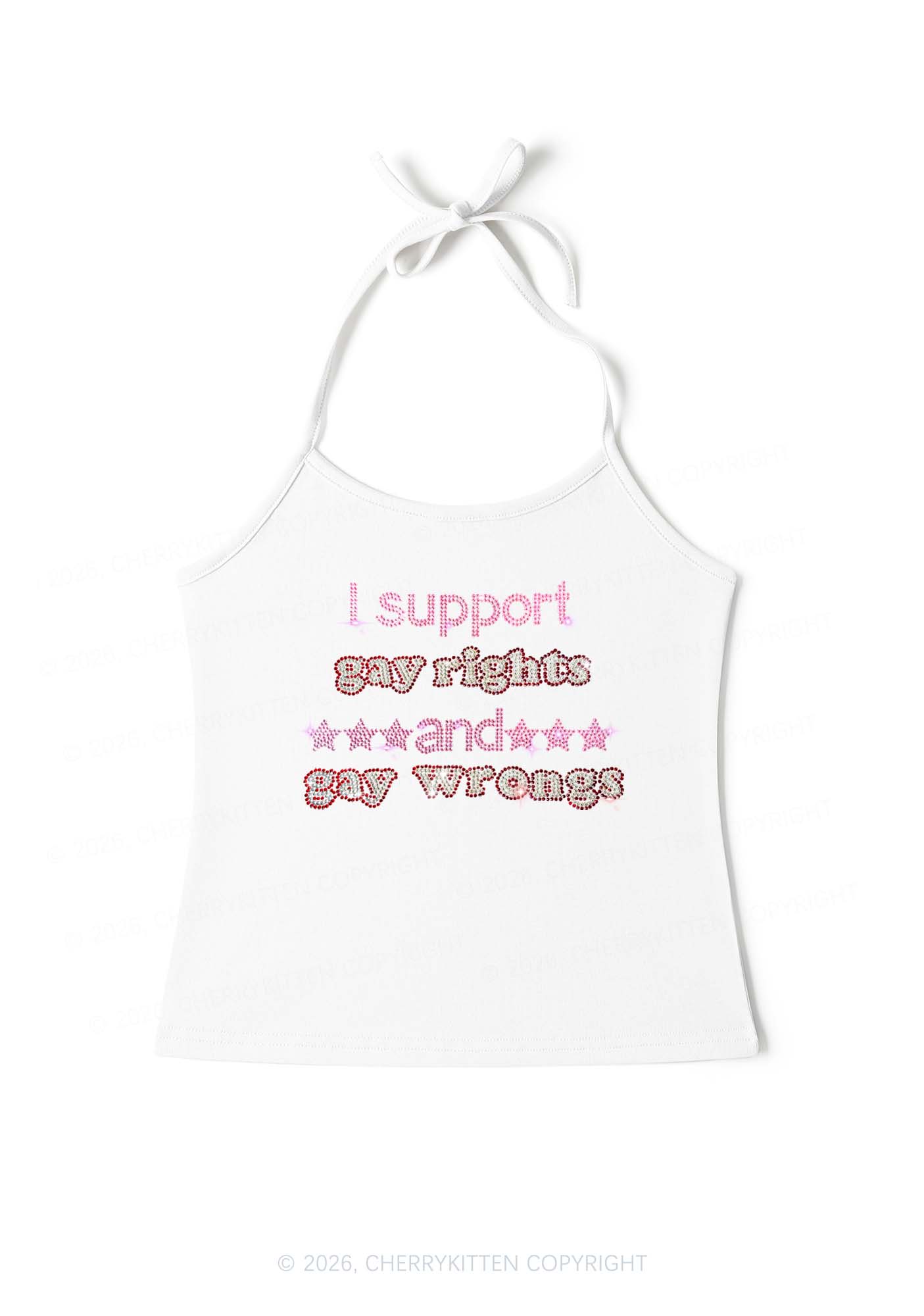 Rhinestone I Support Gay Rights Y2K Halter Neck Cami Cherrykitten