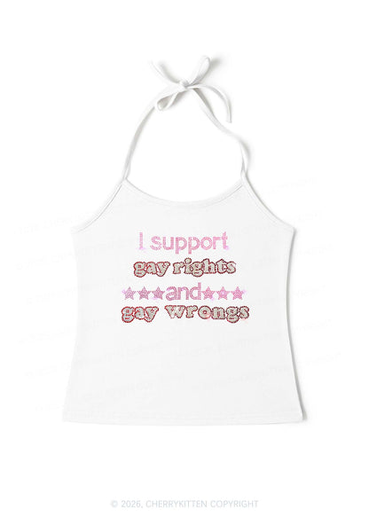 Rhinestone I Support Gay Rights Y2K Halter Neck Cami Cherrykitten