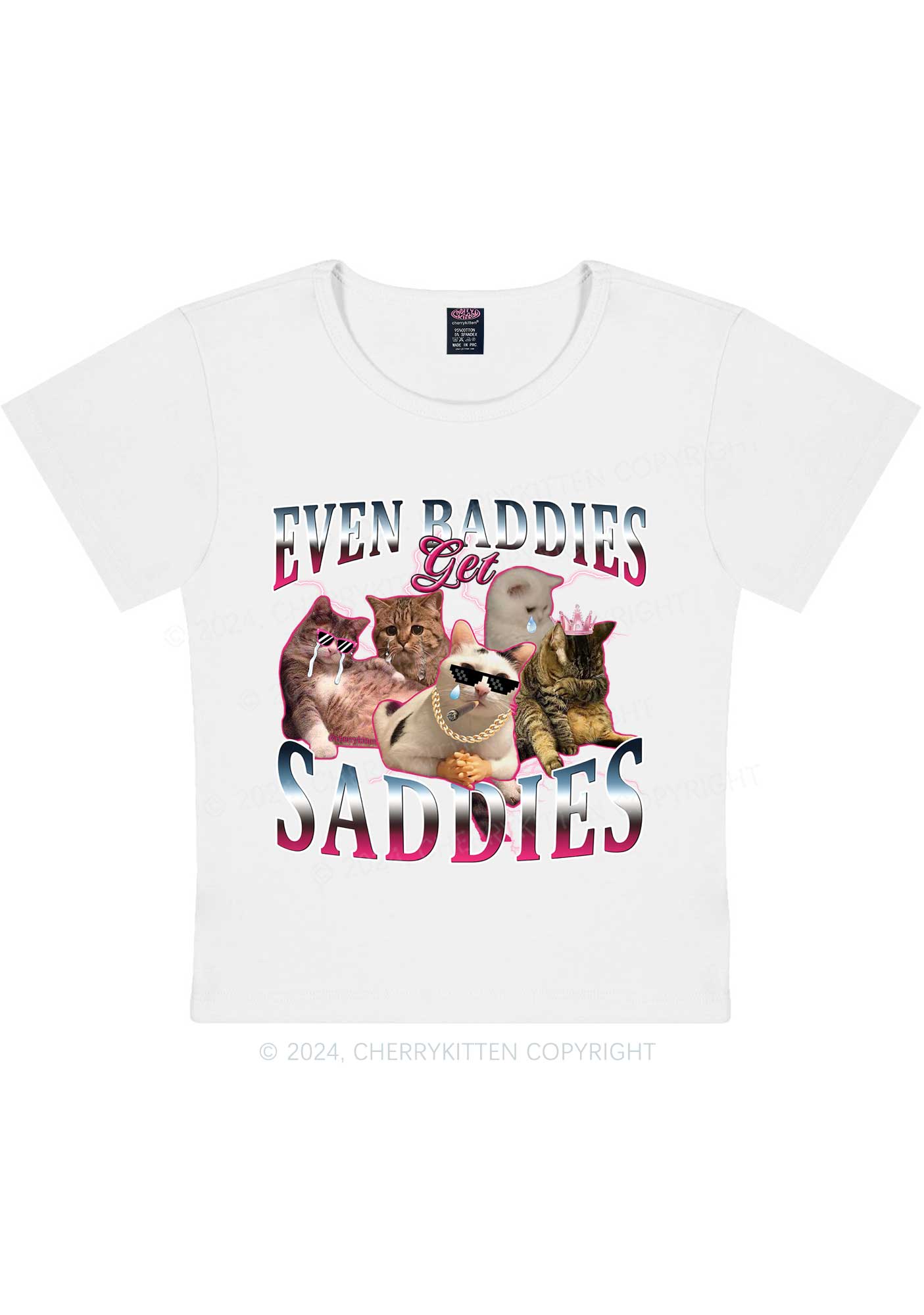 Five Baddie Cats Y2K Baby Tee Cherrykitten