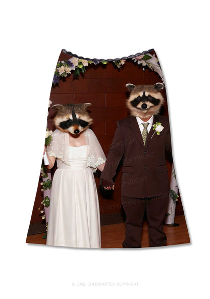 Raccoon Bride Groom Valentine's Day Y2K Print Midi Skirt Cherrykitten