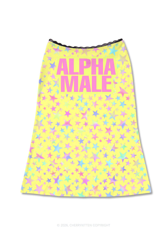 Pale Yellow Alpha Male Pride Y2K Print Midi Skirt Cherrykitten