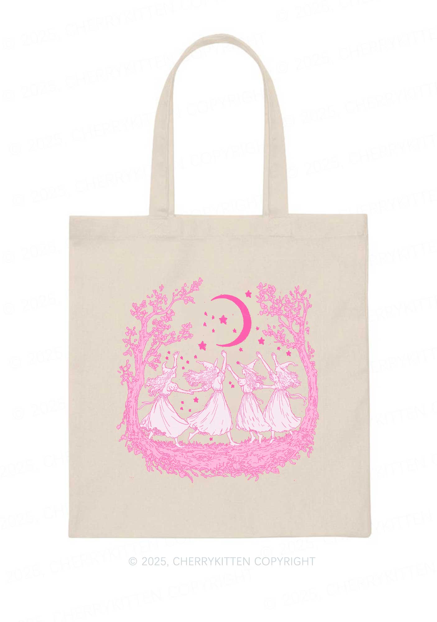 Halloween Witches Dancing Under Moon Y2K Canvas Tote Bag Cherrykitten