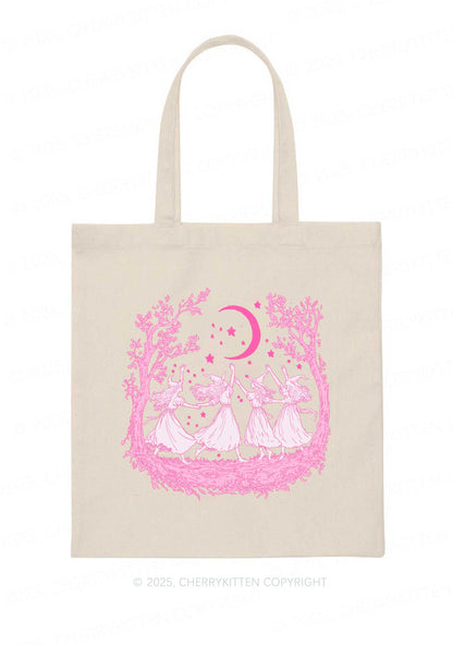 Halloween Witches Dancing Under Moon Y2K Canvas Tote Bag Cherrykitten