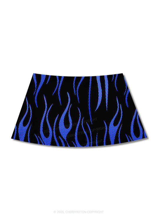 Royal Blue Flame Y2K Print Mini Skirt Cherrykitten