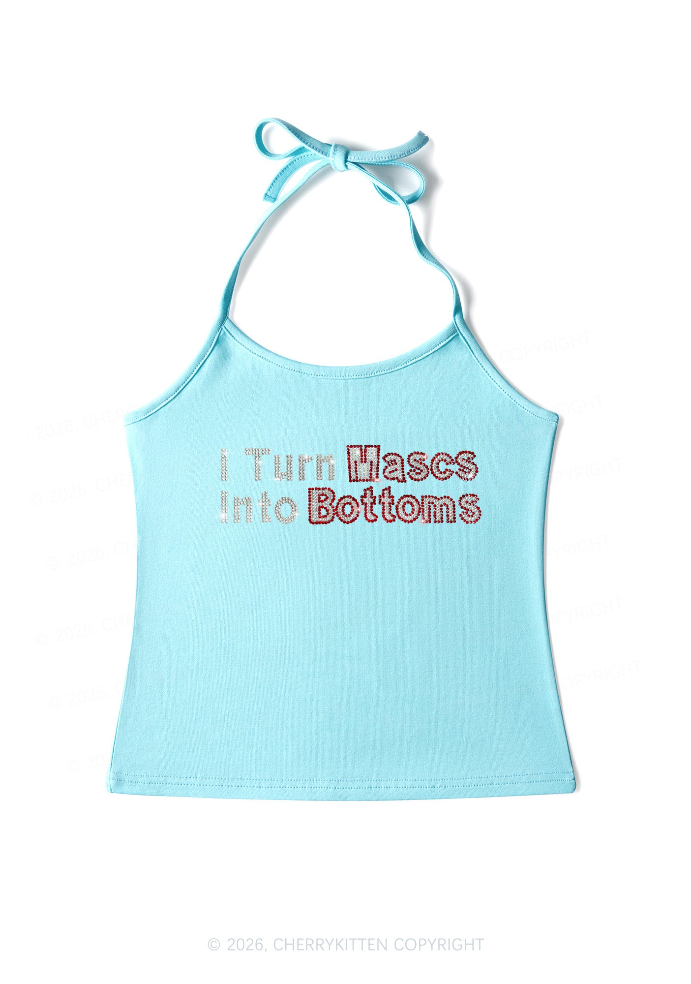 Rhinestone I Turn Mascs Into Bottoms Y2K Halter Neck Cami Cherrykitten