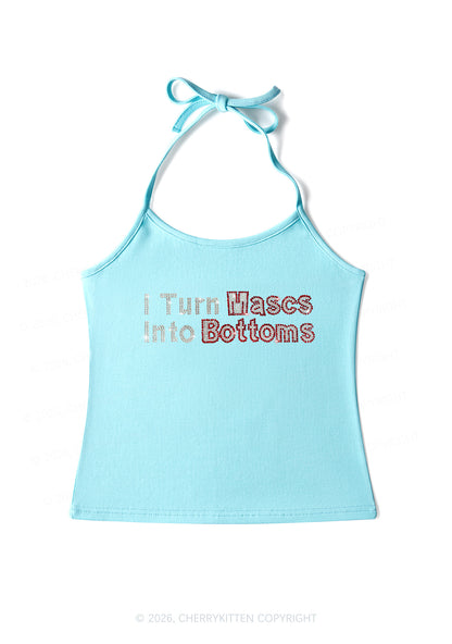 Rhinestone I Turn Mascs Into Bottoms Y2K Halter Neck Cami Cherrykitten