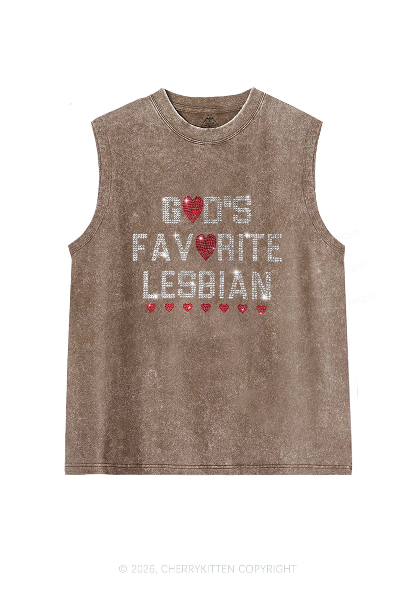 Rhinestone Gods Favorite Lesbian Pride Y2K Washed Muscle Tank Cherrykitten