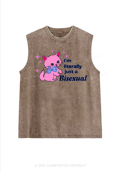 Literally Just A Bisexual Pride Y2K Washed Muscle Tank Cherrykitten