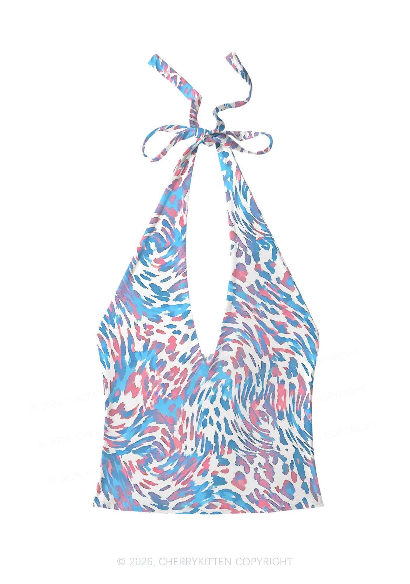 Trans Leopard Pride Y2K Print Halter Deep V Neck Cami Cherrykitten