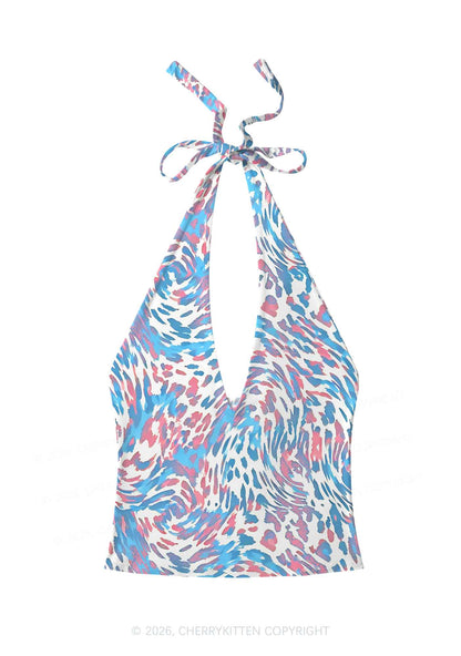 Trans Leopard Pride Y2K Print Halter Deep V Neck Cami Cherrykitten