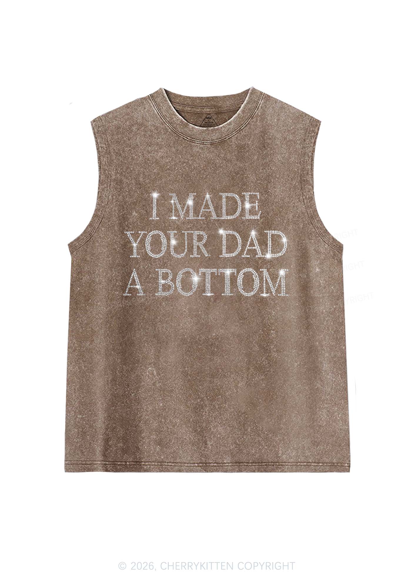 Rhinestone Made Your Dad A Bottom Pride Y2K Washed Muscle Tank Cherrykitten