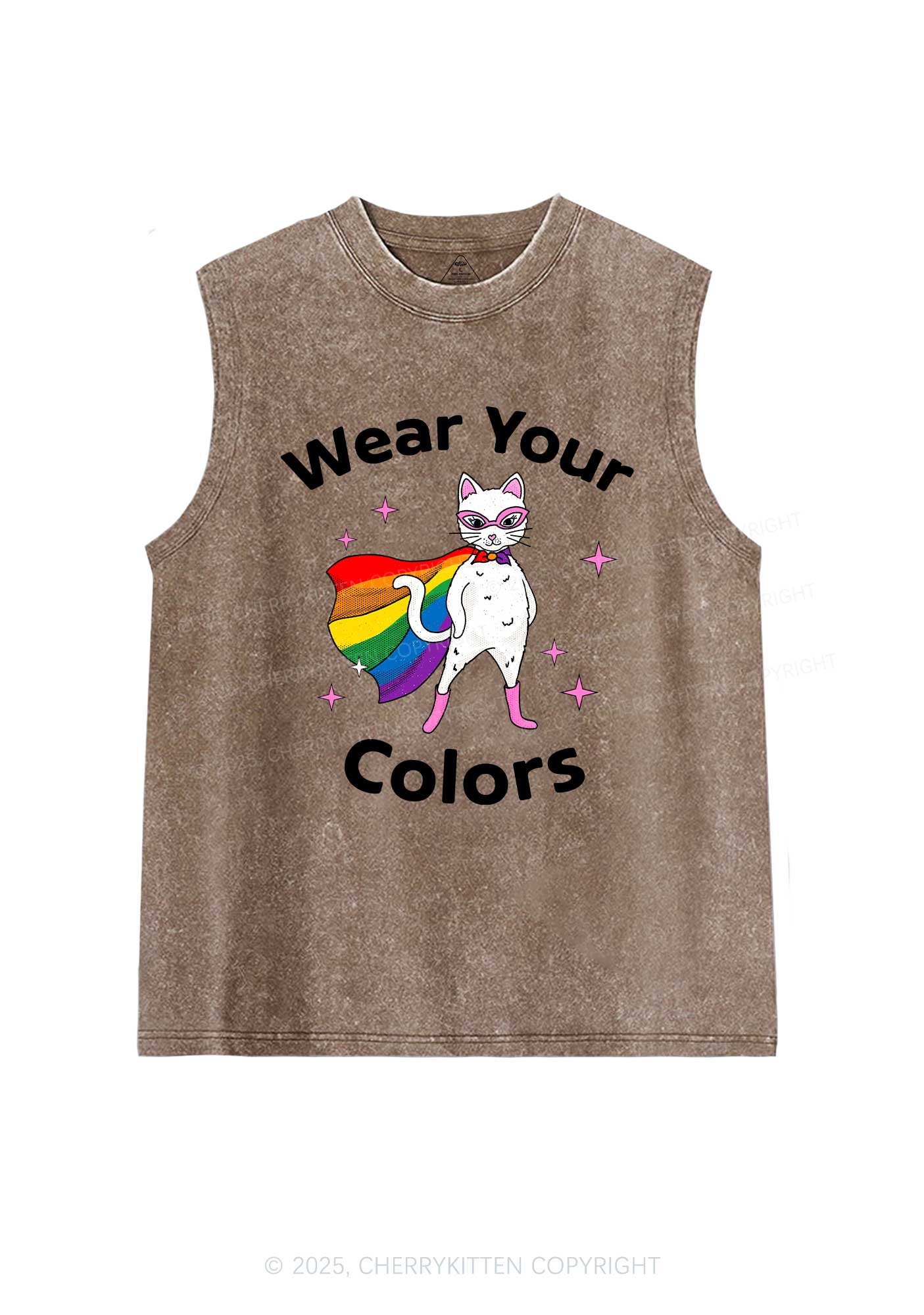 Pride Flag Cat Y2K Washed Muscle Tank Cherrykitten