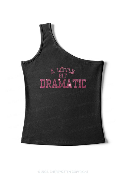 Rhinestone A Little Bit Dramatic Y2K One Shoulder Tank Top Cherrykitten