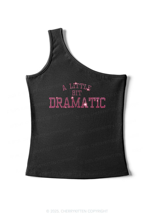 Rhinestone A Little Bit Dramatic Y2K One Shoulder Tank Top Cherrykitten