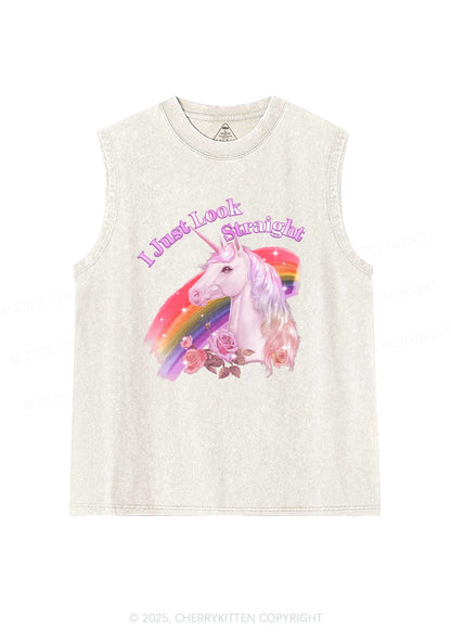 Look Straight Unicorn Pride Y2K Washed Muscle Tank Cherrykitten
