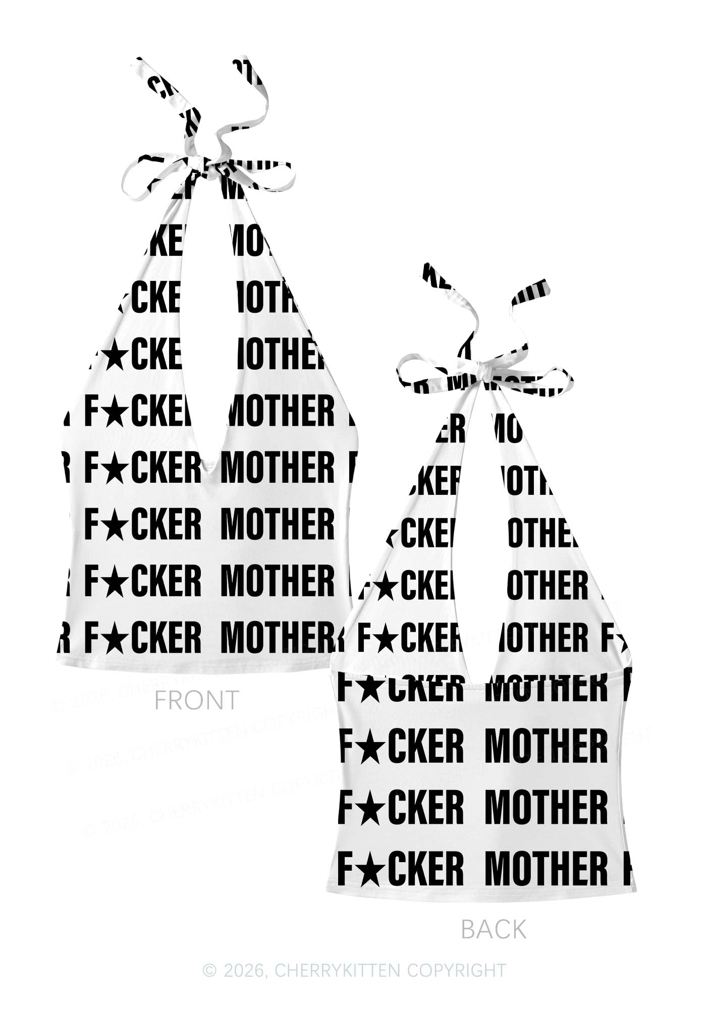 Mother Fxxker Y2K Print Halter Deep V Neck Cami Cherrykitten