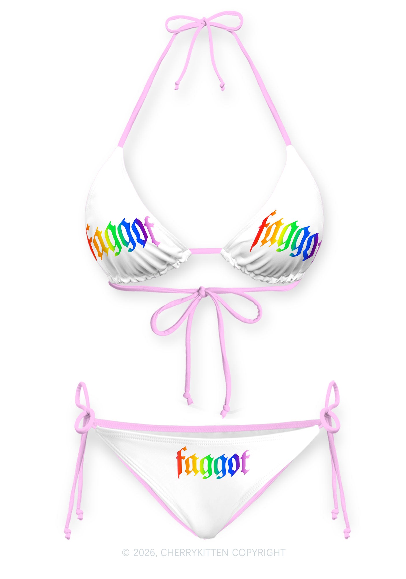 Rainbow Gradient Faggot Pride Y2K Print Bikini Set Cherrykitten