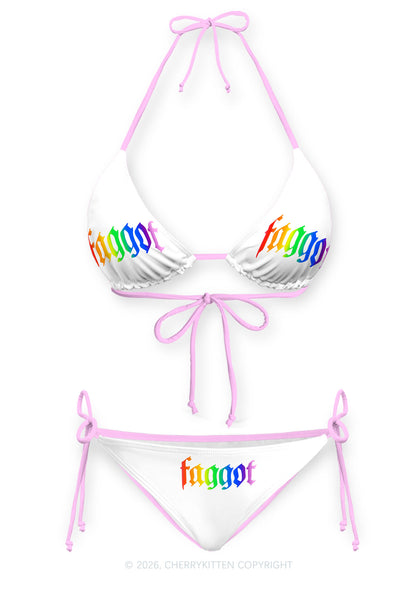 Rainbow Gradient Faggot Pride Y2K Print Bikini Set Cherrykitten