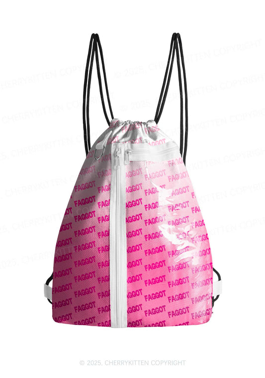 Faded Pink Faggot Pride Y2K Drawstring Itabag Backpack Cherrykitten