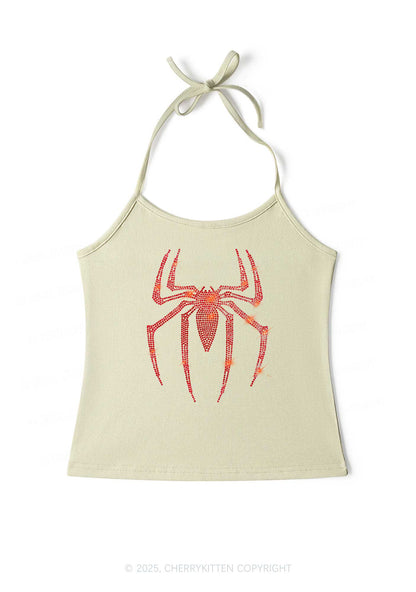 Rhinestone Red Spider Y2K Halter Neck Cami Cherrykitten
