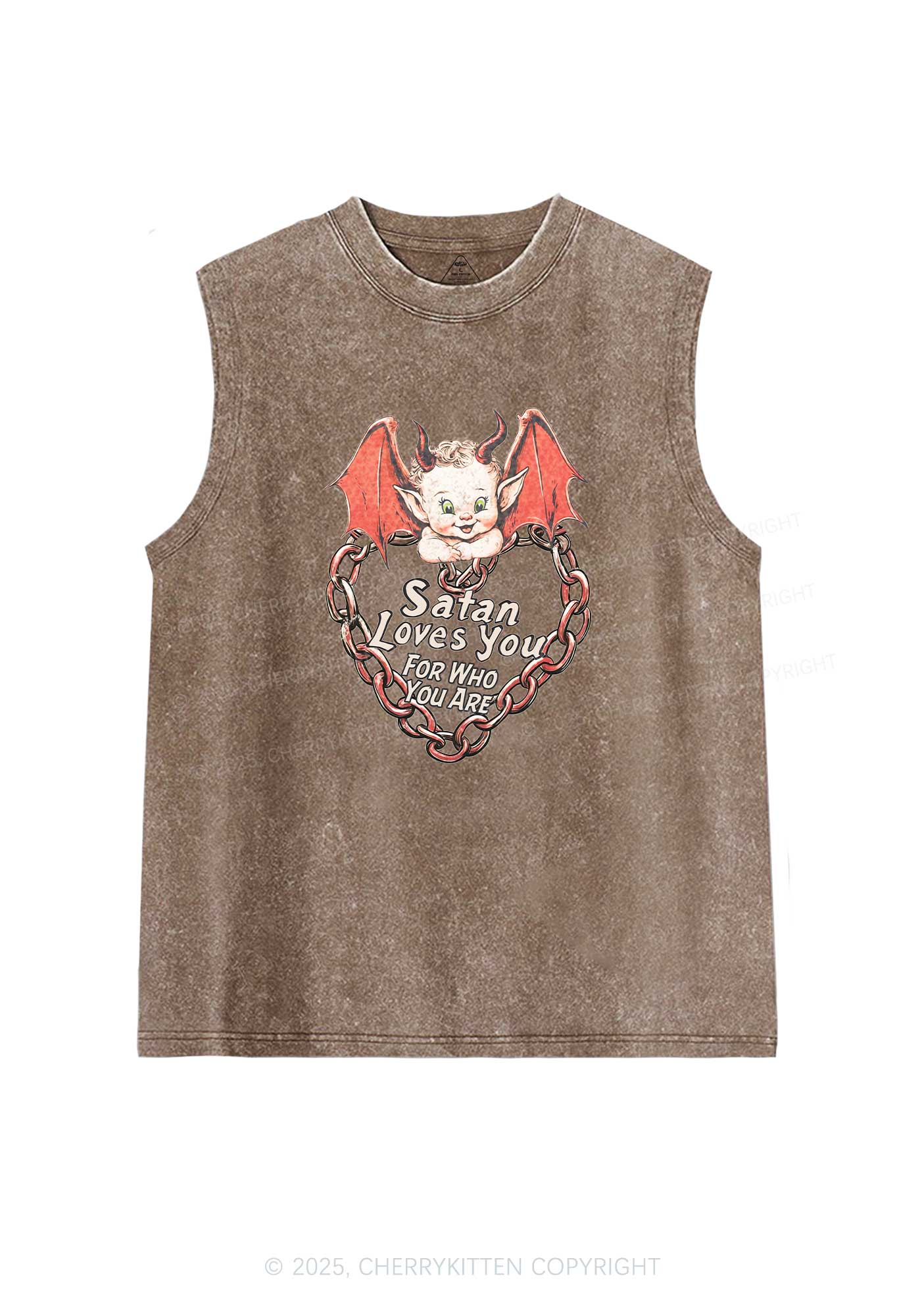 Satan Loves You Y2K Washed Muscle Tank Cherrykitten