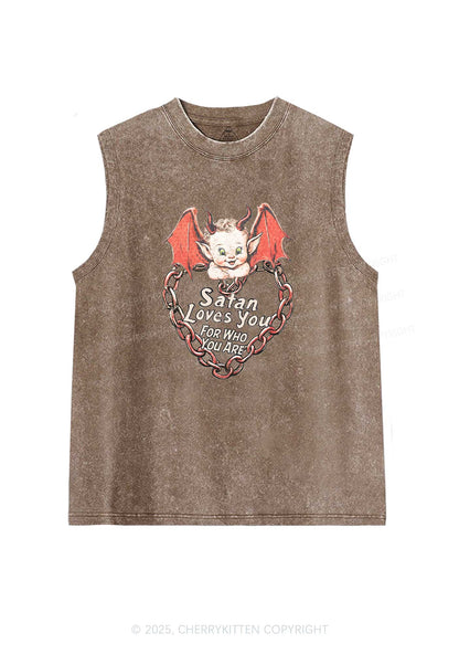 Satan Loves You Y2K Washed Muscle Tank Cherrykitten