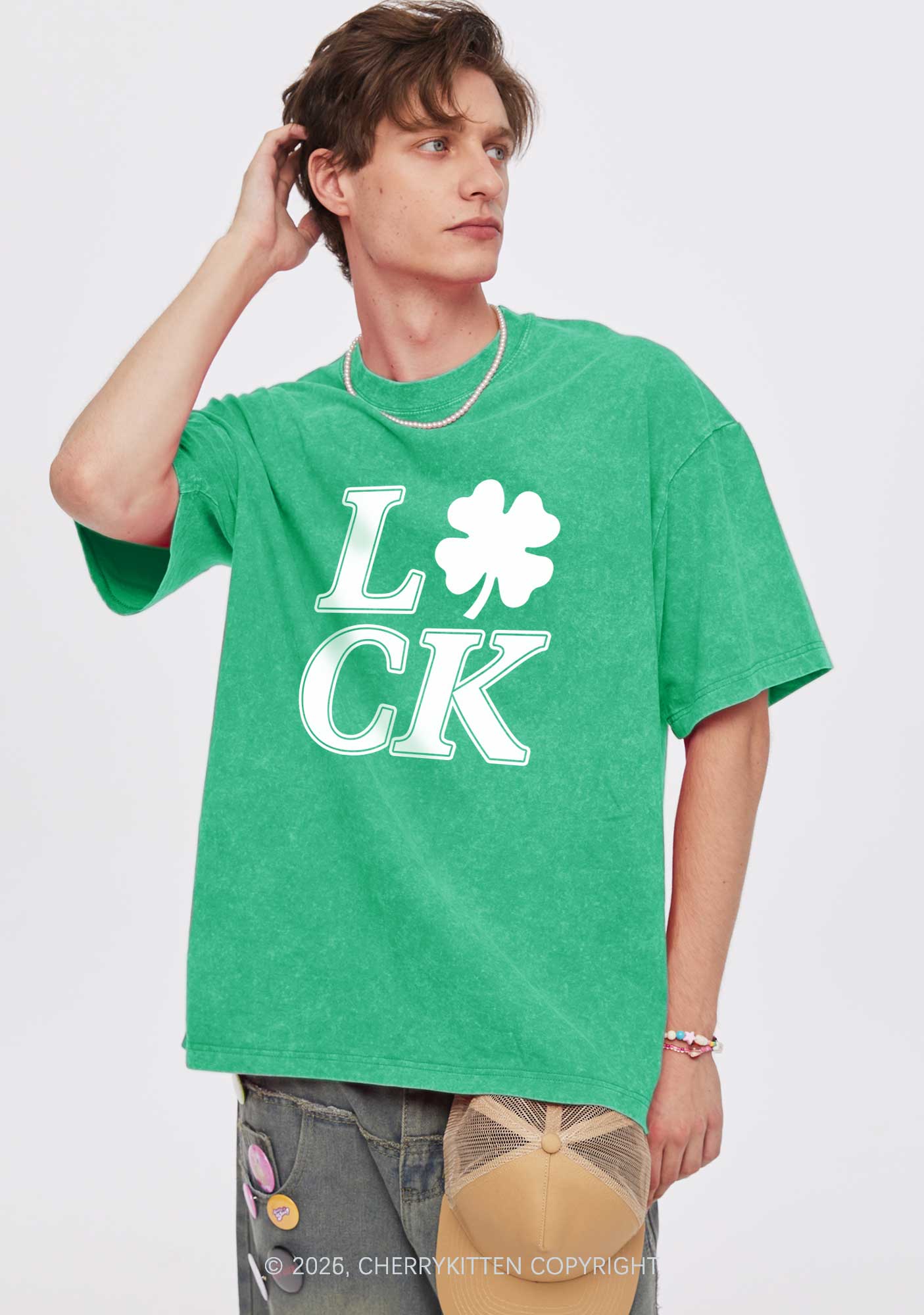 Lucky Clover St Patricks Y2K Washed Tee Cherrykitten