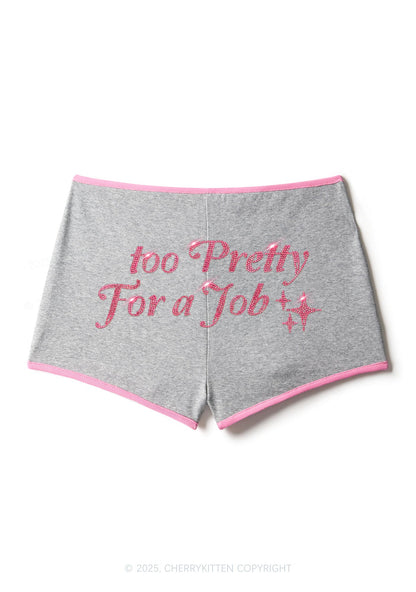 Rhinestone Too Pretty For Job Y2K Booty Shorts Cherrykitten