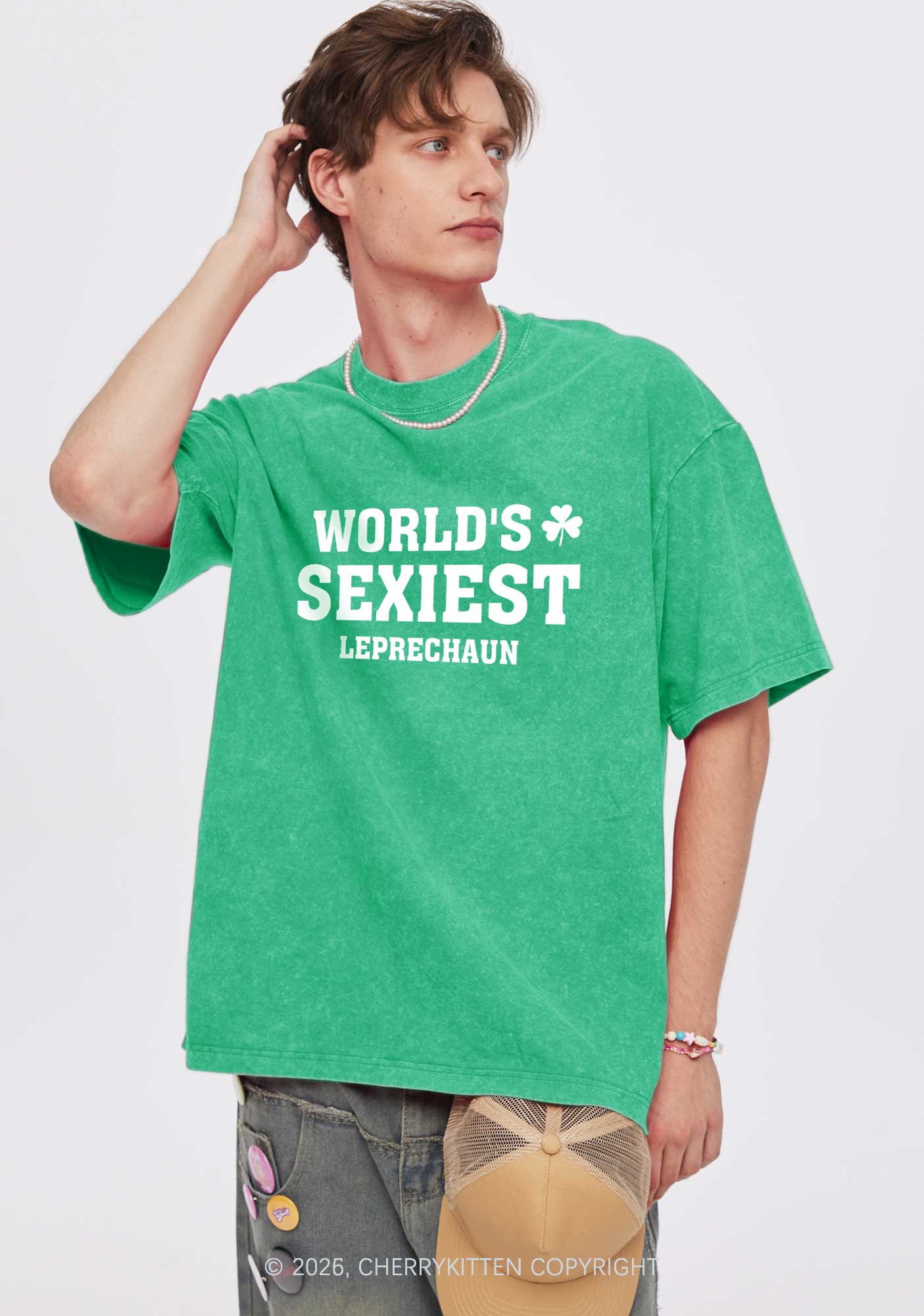 Worlds Sexiest Leprechaun St Patricks Y2K Washed Tee Cherrykitten