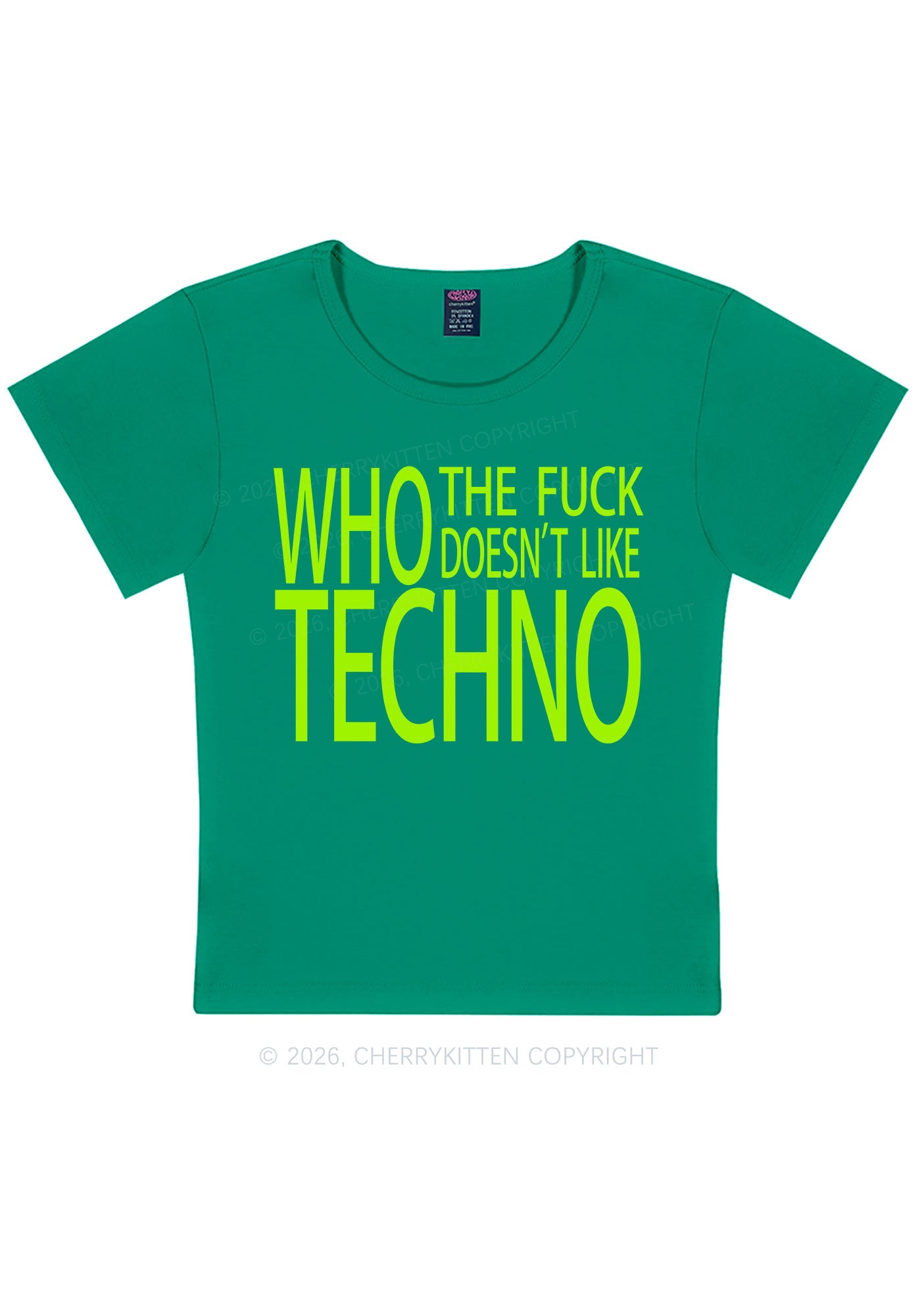 Who Doesnt Like Techno Y2K Baby Tee Cherrykitten