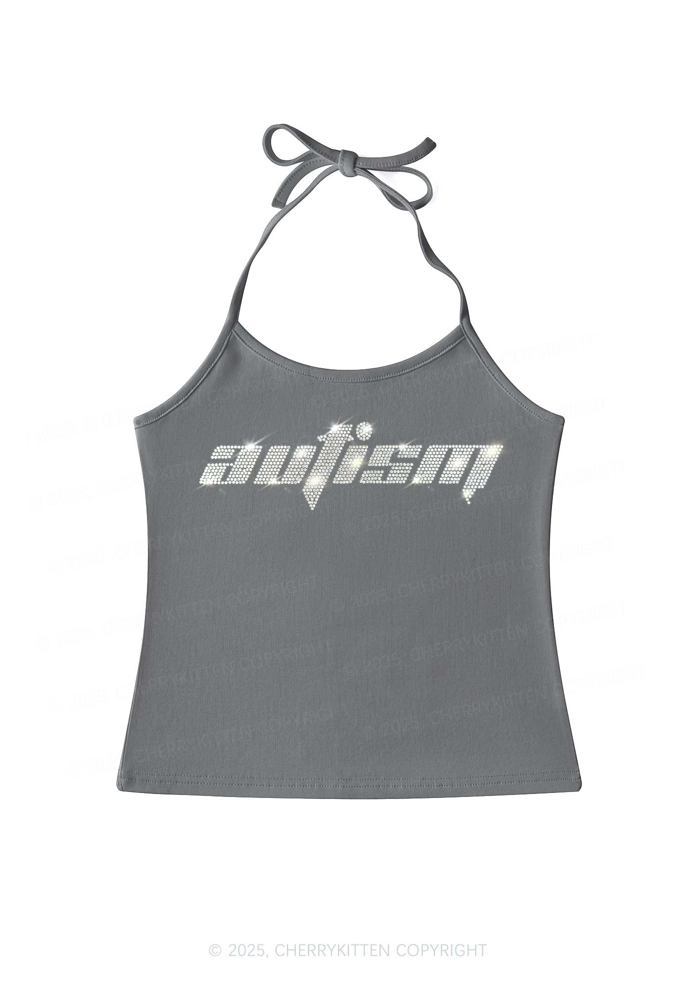 Rhinestone Autism Y2K Halter Neck Cami Cherrykitten