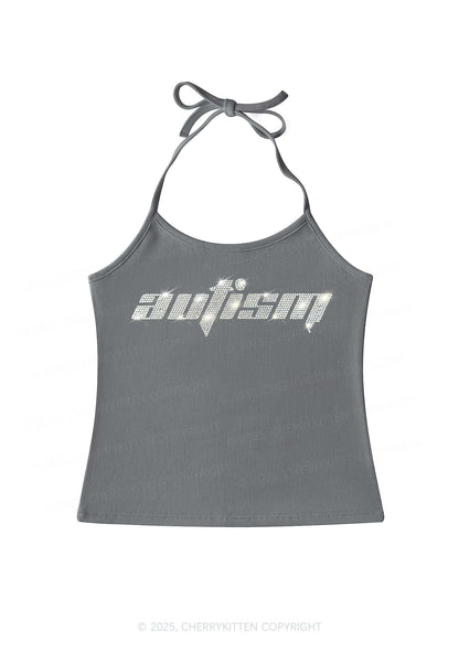 Rhinestone Autism Y2K Halter Neck Cami Cherrykitten