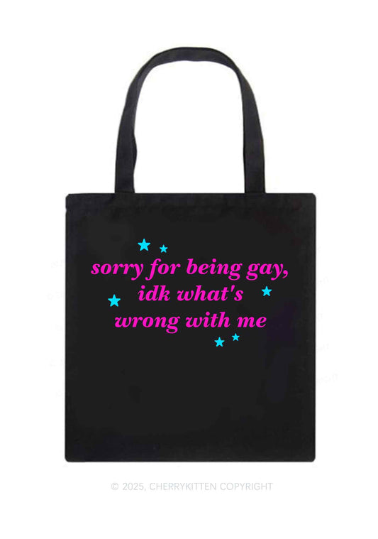 Sorry For Being Gay Pride Y2K Canvas Tote Bag Cherrykitten