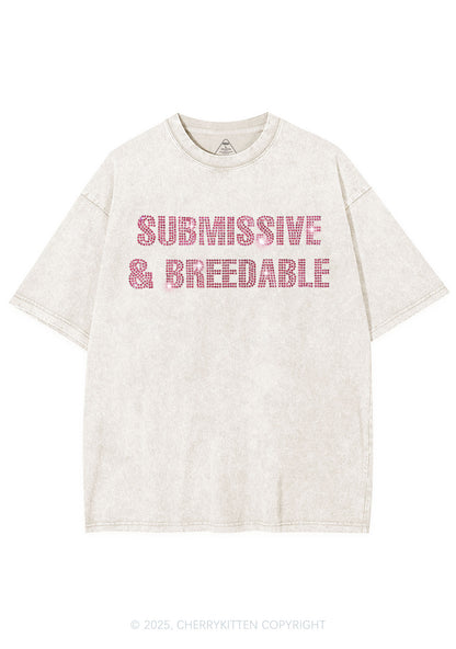 Rhinestone Submissive And Breedable Y2K Shirts Washed Tee Cherrykitten
