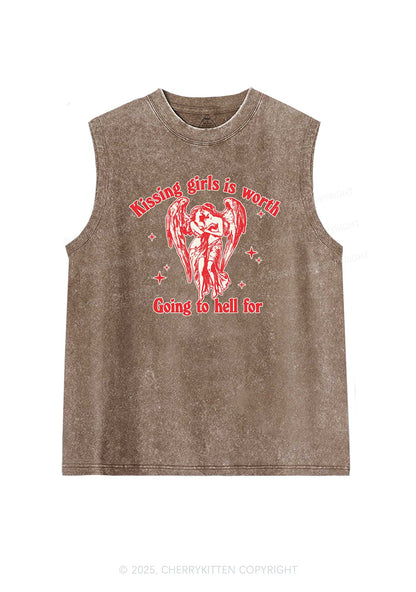 Kissing Girls To Hell Pride Y2K Washed Muscle Tank Cherrykitten
