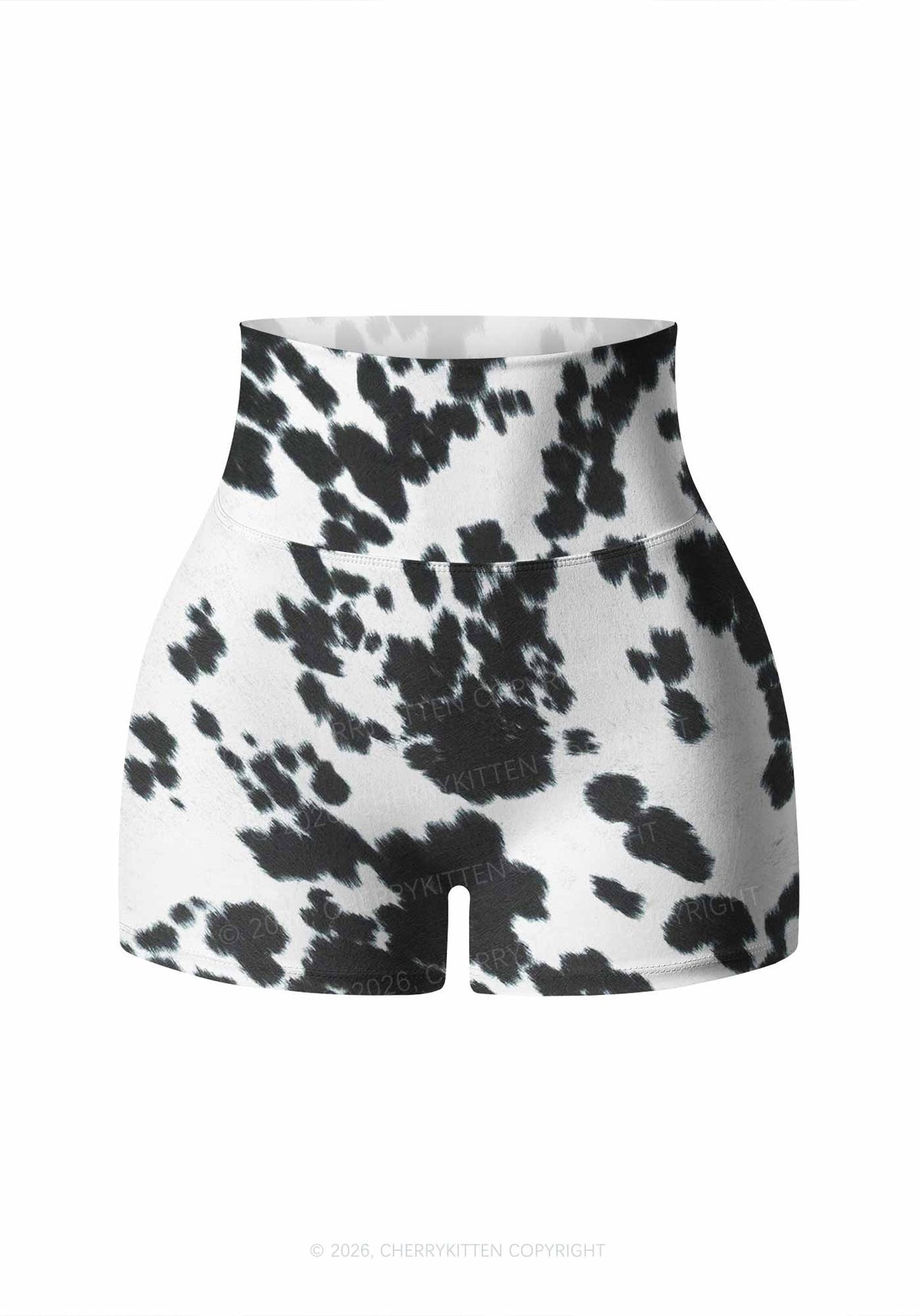 Black And White Cow Dots Y2K Print Gym Shorts Cherrykitten
