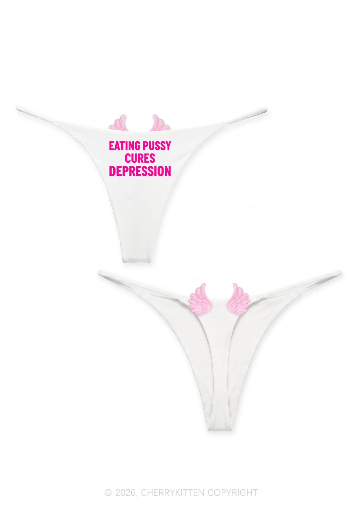 Eating Puxxy Cures Depression Y2K Goth Angel Wings Bikini String Thong Cherrykitten