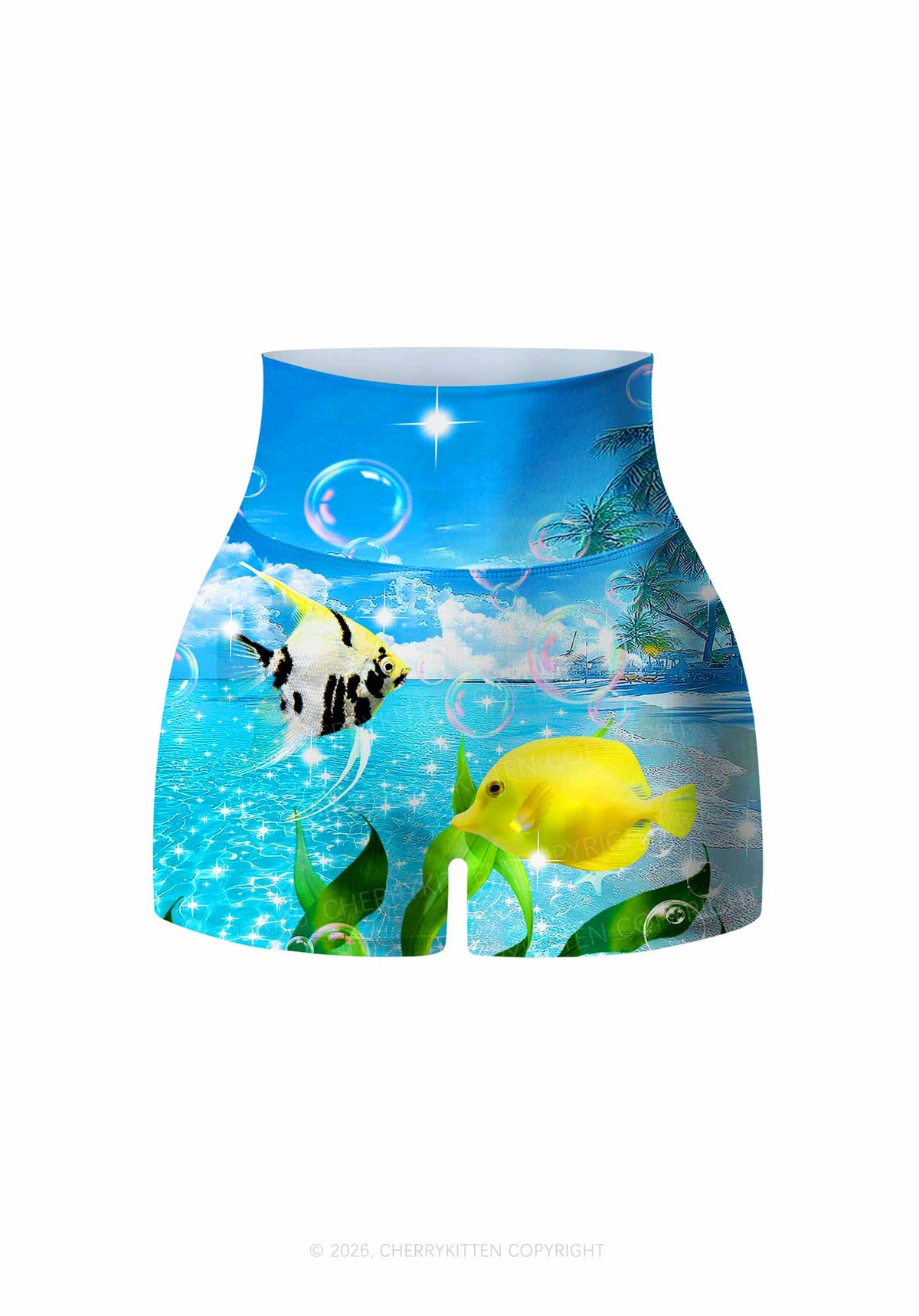 Tropical Fish Y2K Print Gym Shorts Cherrykitten