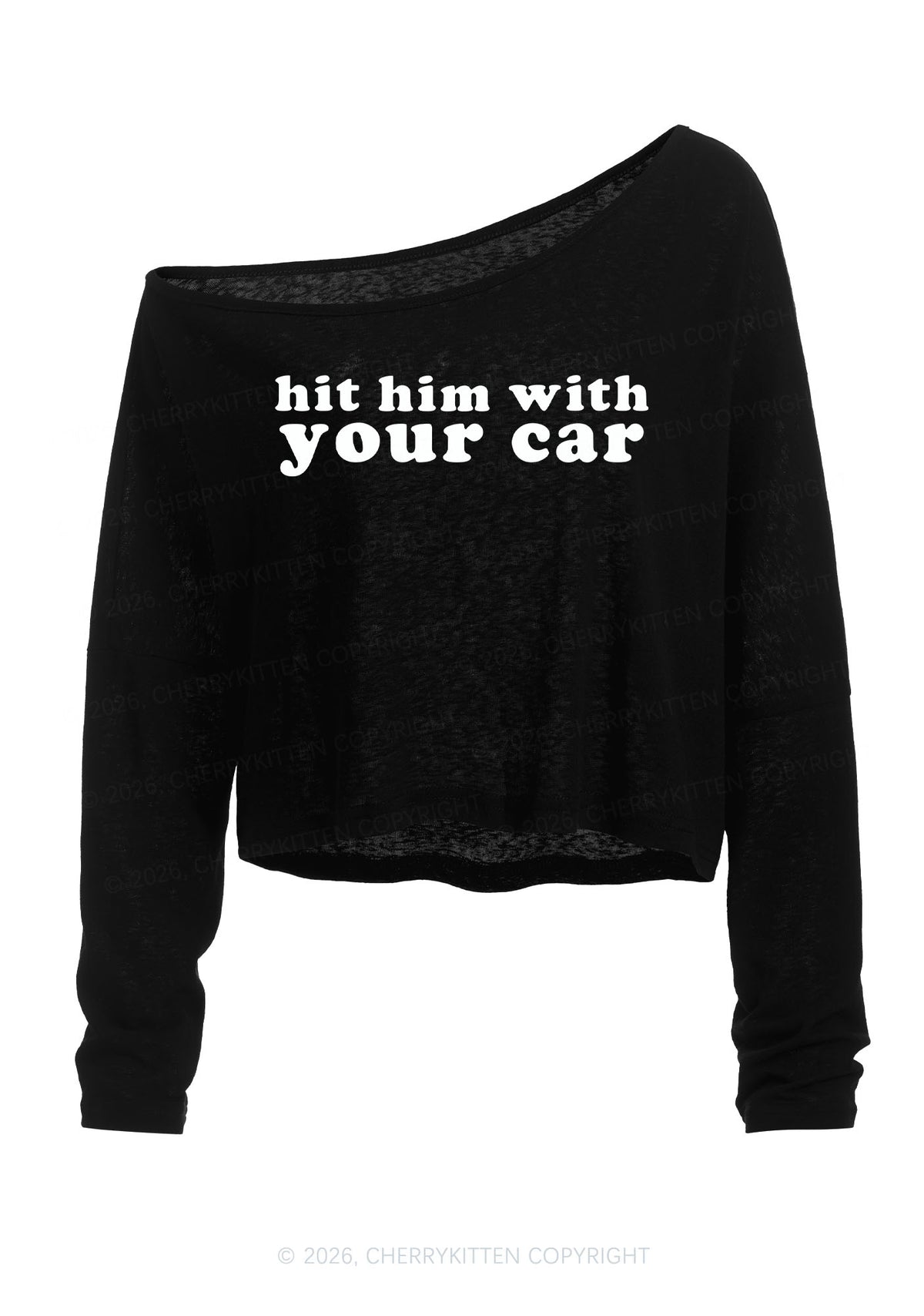 Hit Him Y2K Off Shoulder Long Sleeve Crop Top Cherrykitten