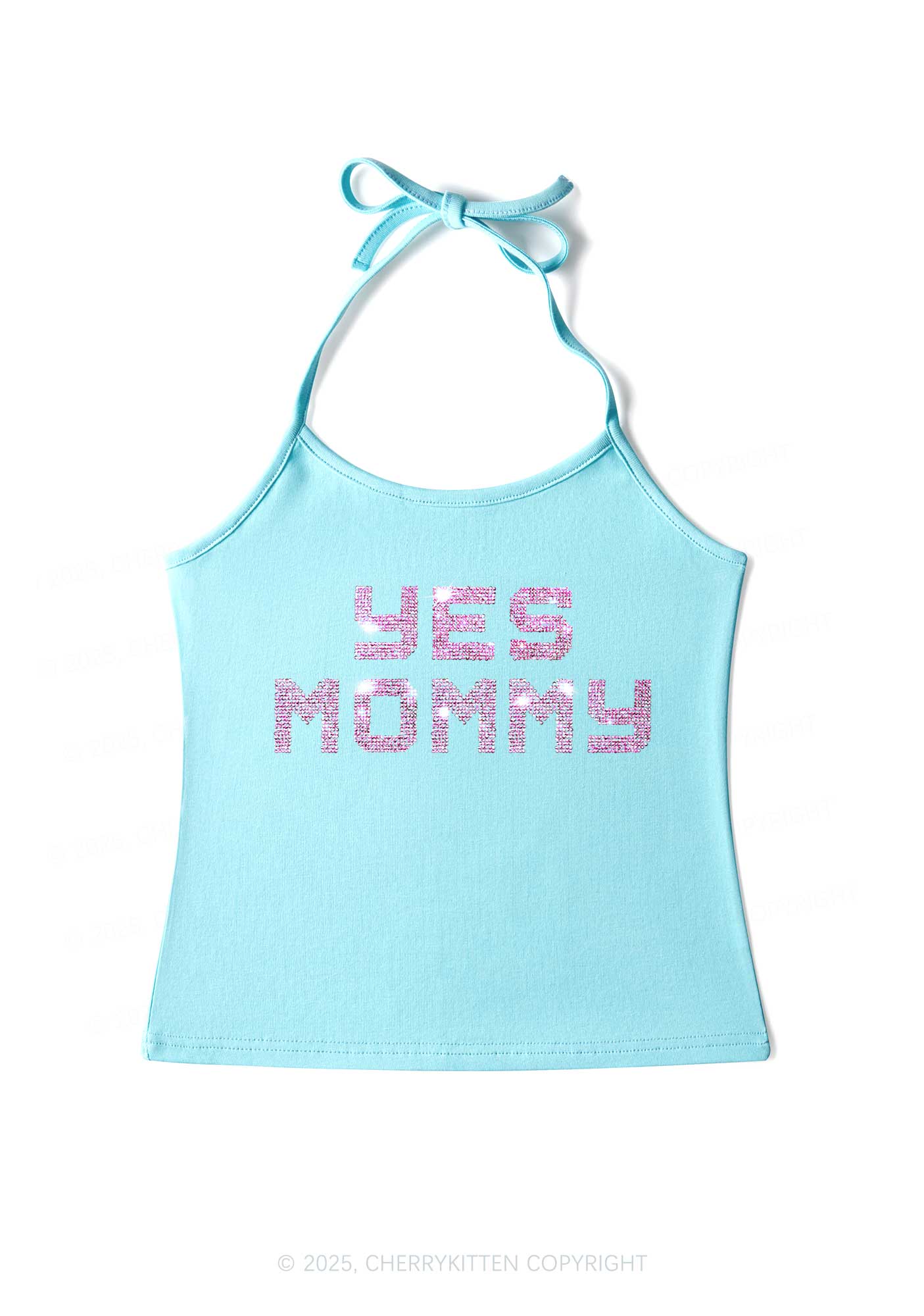 Rhinestone Yes Mommy Y2K Halter Neck Cami Cherrykitten